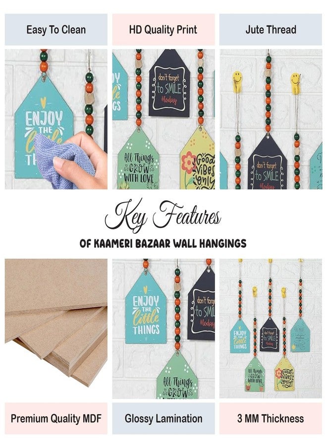 مجموعة من 5 قطع من أكواخ خشبية مزينة بالخرز من كاميري بازار، مع اقتباسات فنية جدارية خشبية من خشب MDF، مناسبة لغرفة المعيشة | غرفة النوم | المكتب | هدية | ديكور منزلي أنيق - Image 2